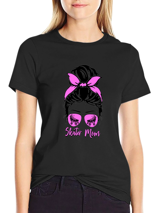 Skater Mom T-Shirt - Messy Bun Roller Skate Design