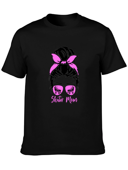 Skater Mom T-Shirt - Messy Bun Roller Skate Design