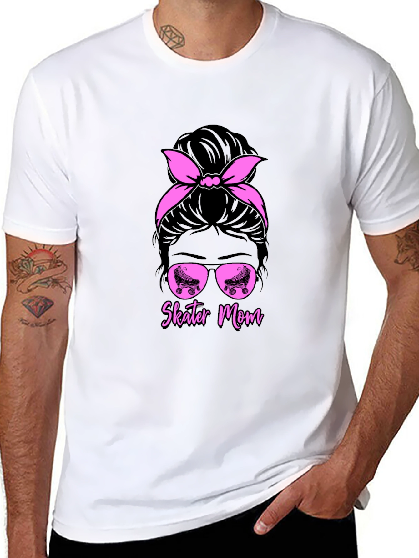 Skater Mom T-Shirt - Messy Bun Roller Skate Design