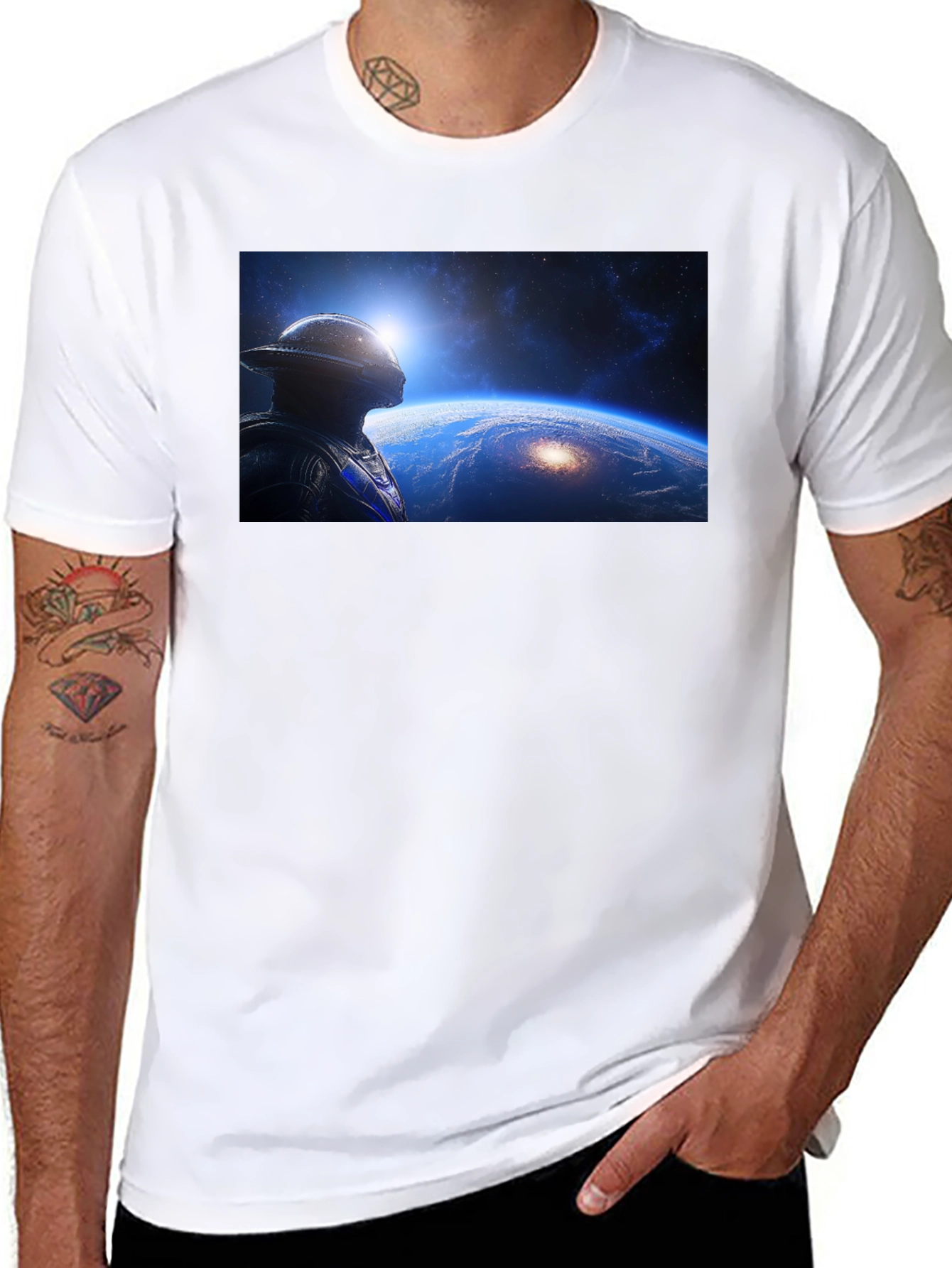 Astronaut Stargazing Graphic T-Shirt - Black