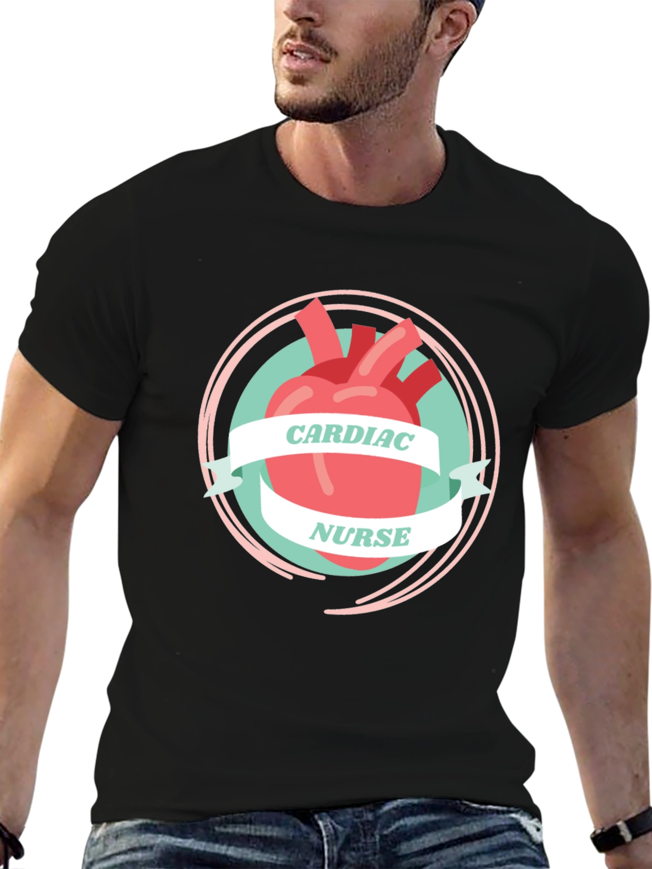 Cardiac Nurse Graphic T-Shirt - Heart Design