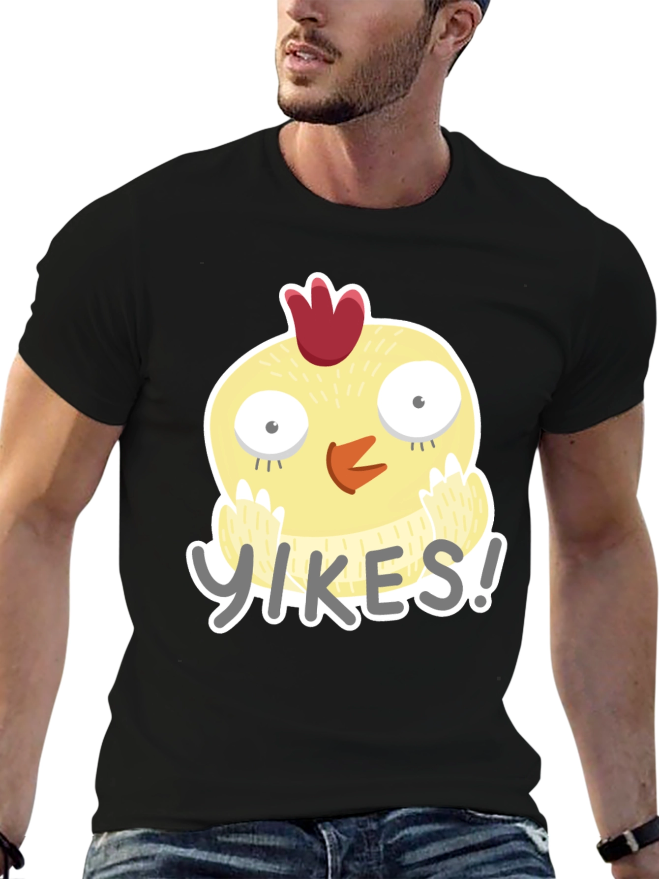 Yikes Chicken Graphic Tee - Black Cotton T-Shirt