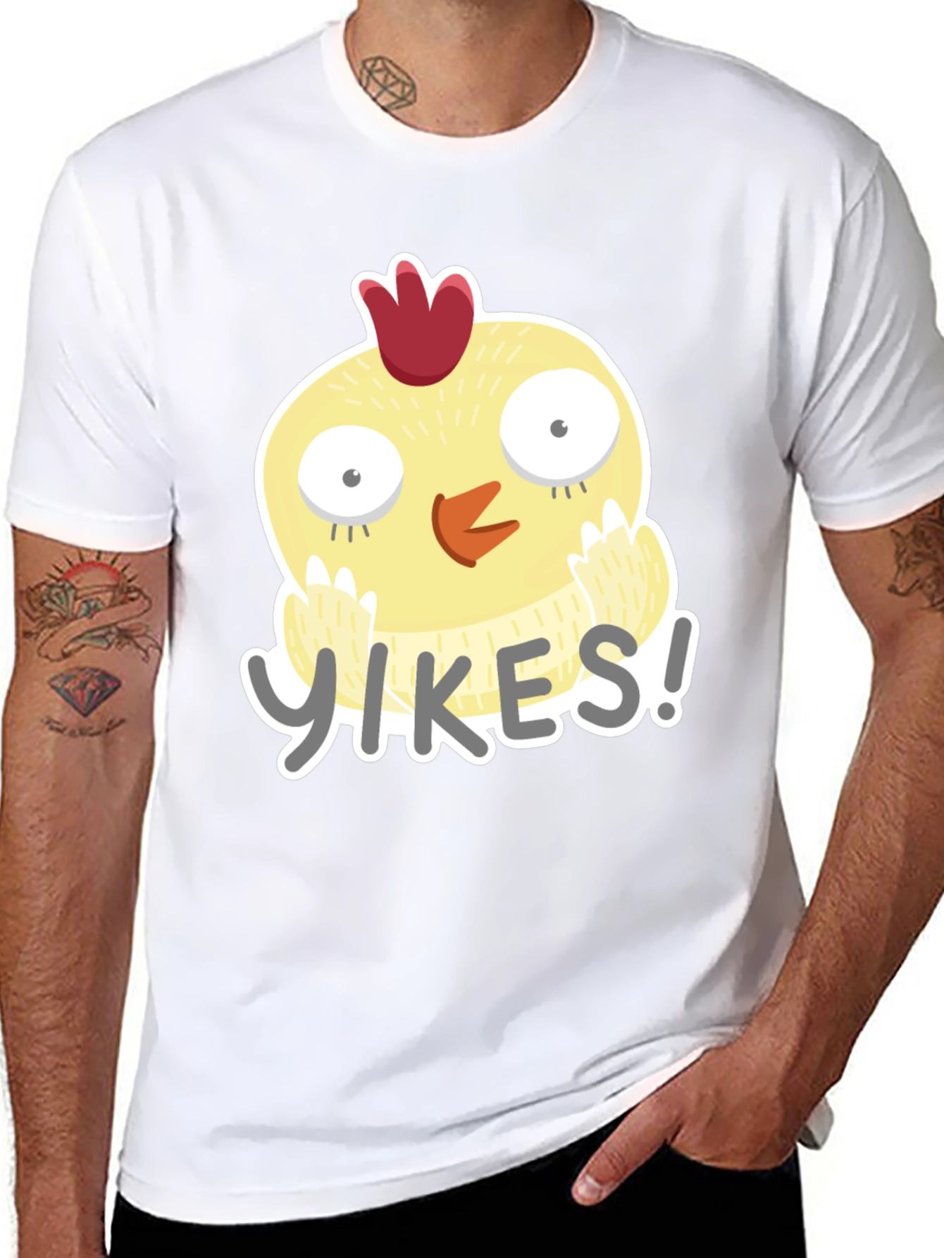Yikes Chicken Graphic Tee - Black Cotton T-Shirt