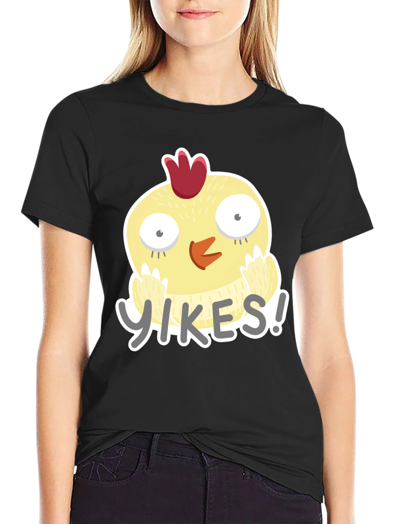 Yikes Chicken Graphic Tee - Black Cotton T-Shirt
