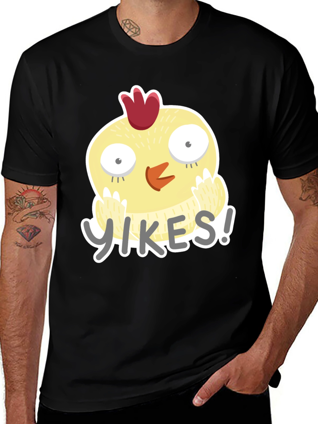 Yikes Chicken Graphic Tee - Black Cotton T-Shirt
