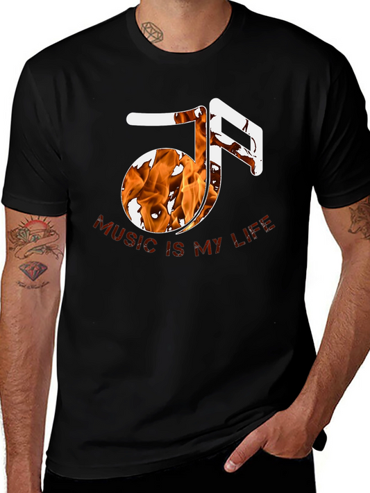 Fiery Music Note Graphic Tee - Music is My Life!