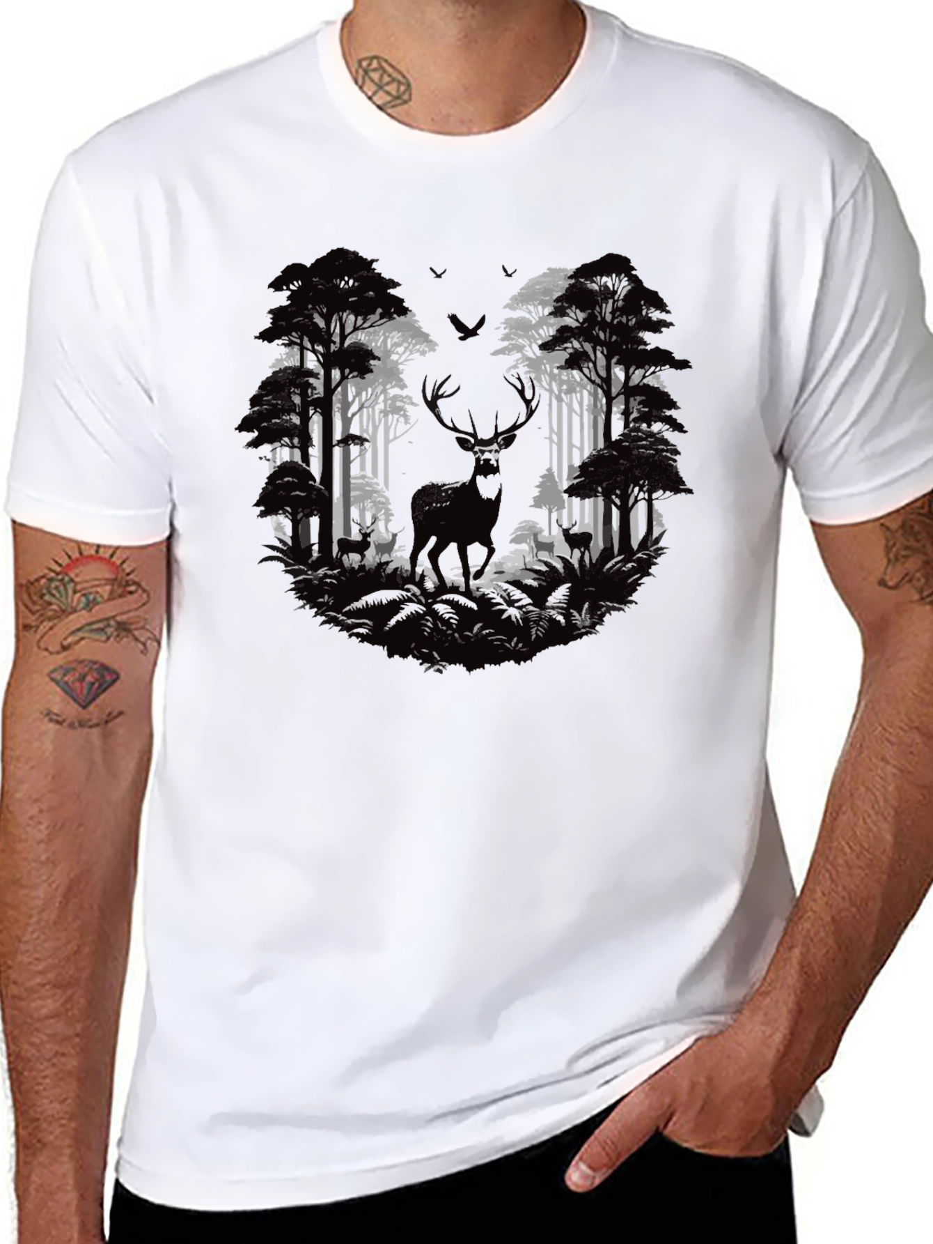 Deer Forest Graphic Tee - Black