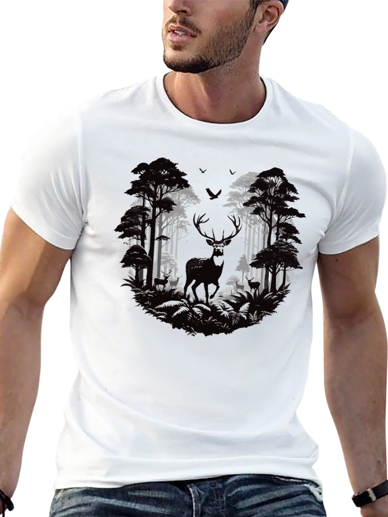 Deer Forest Graphic Tee - Black