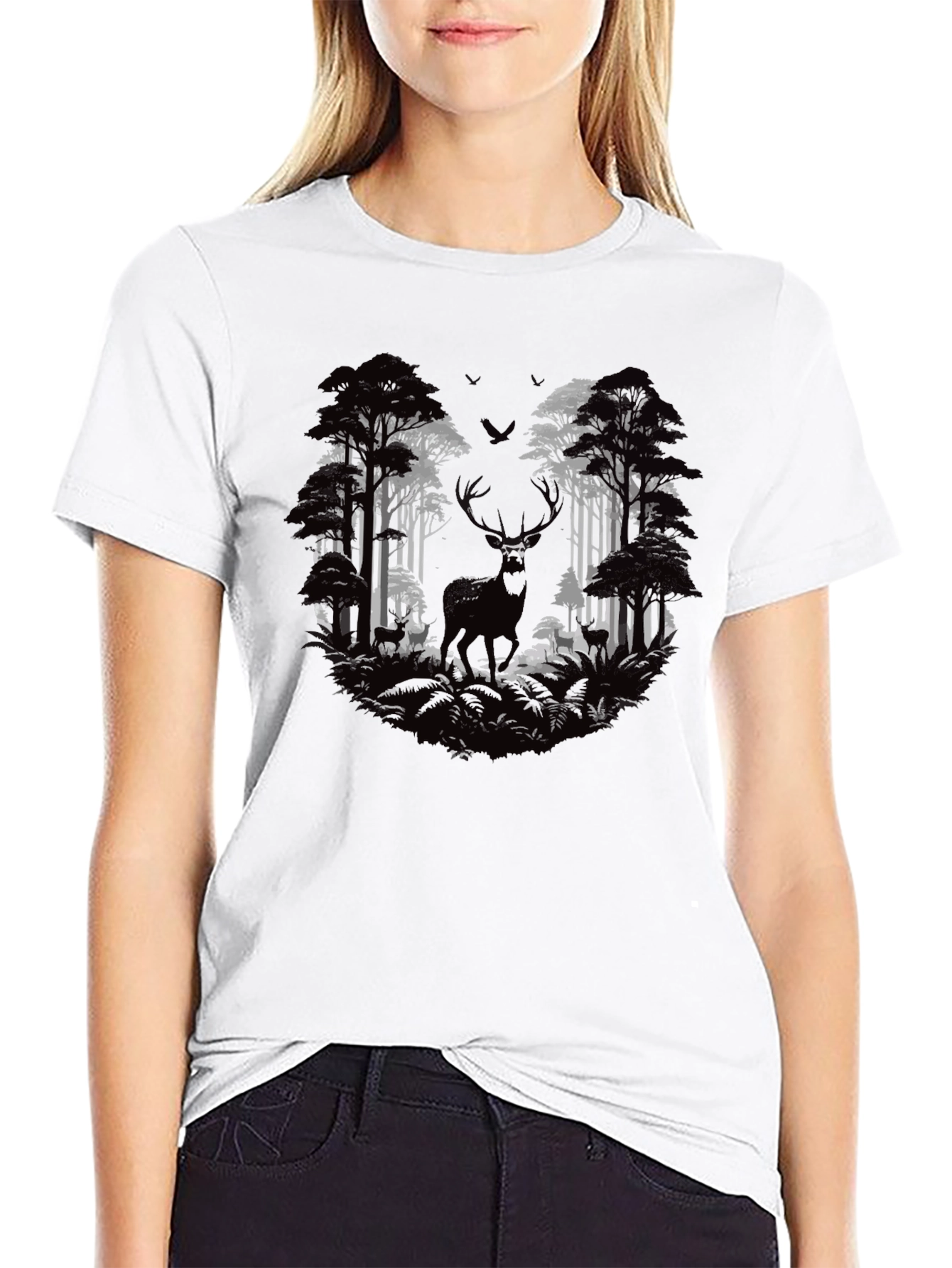 Deer Forest Graphic Tee - Black