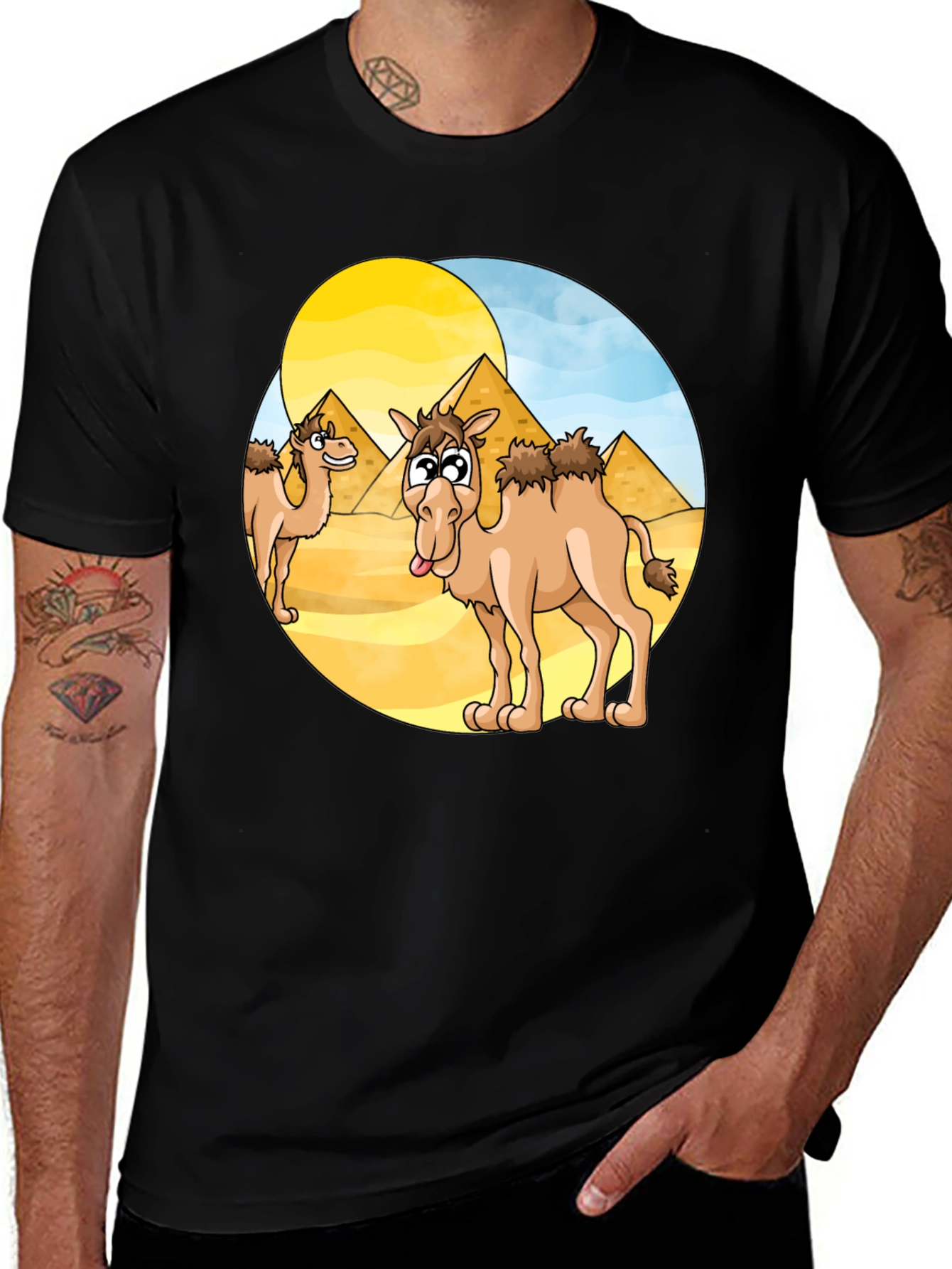Cartoon Camel Graphic Tee - Black