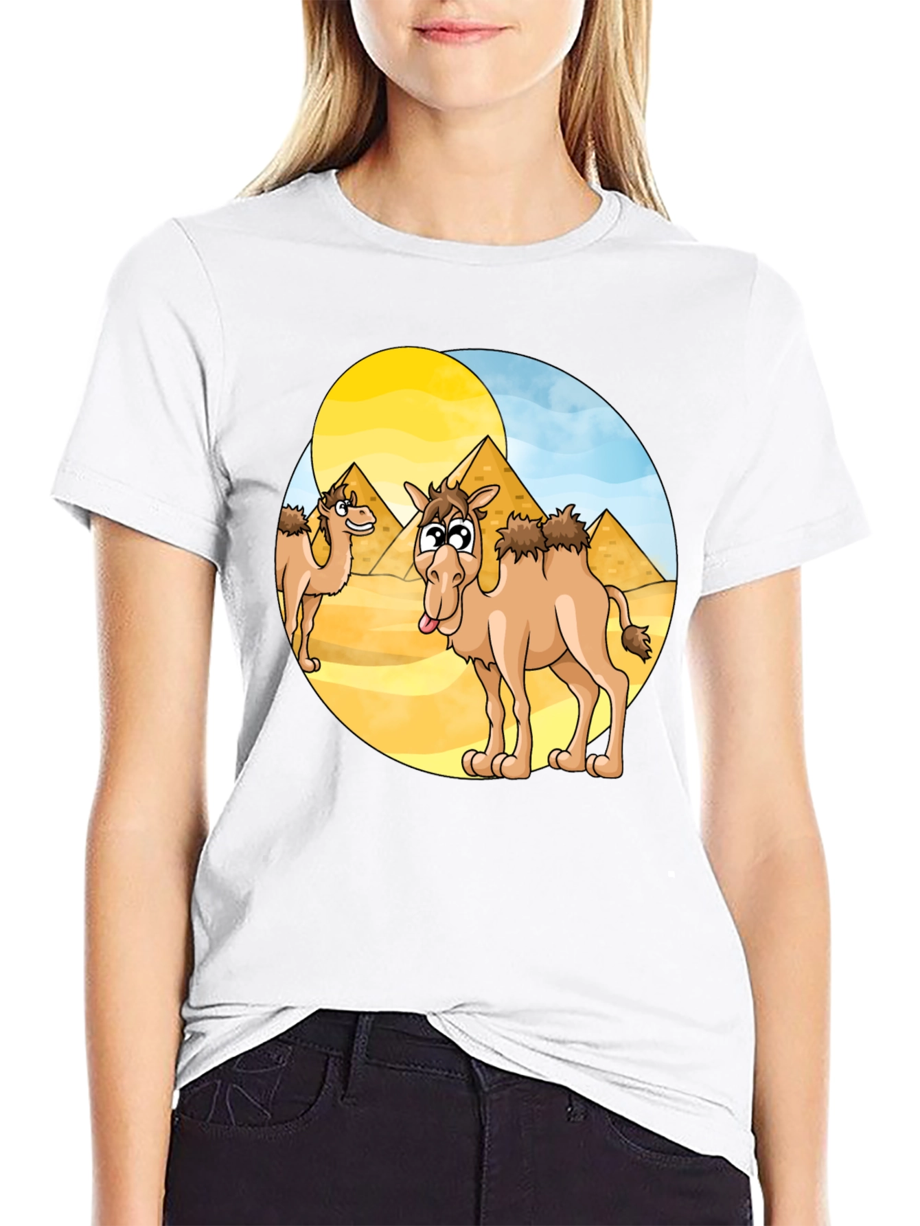 Cartoon Camel Graphic Tee - Black