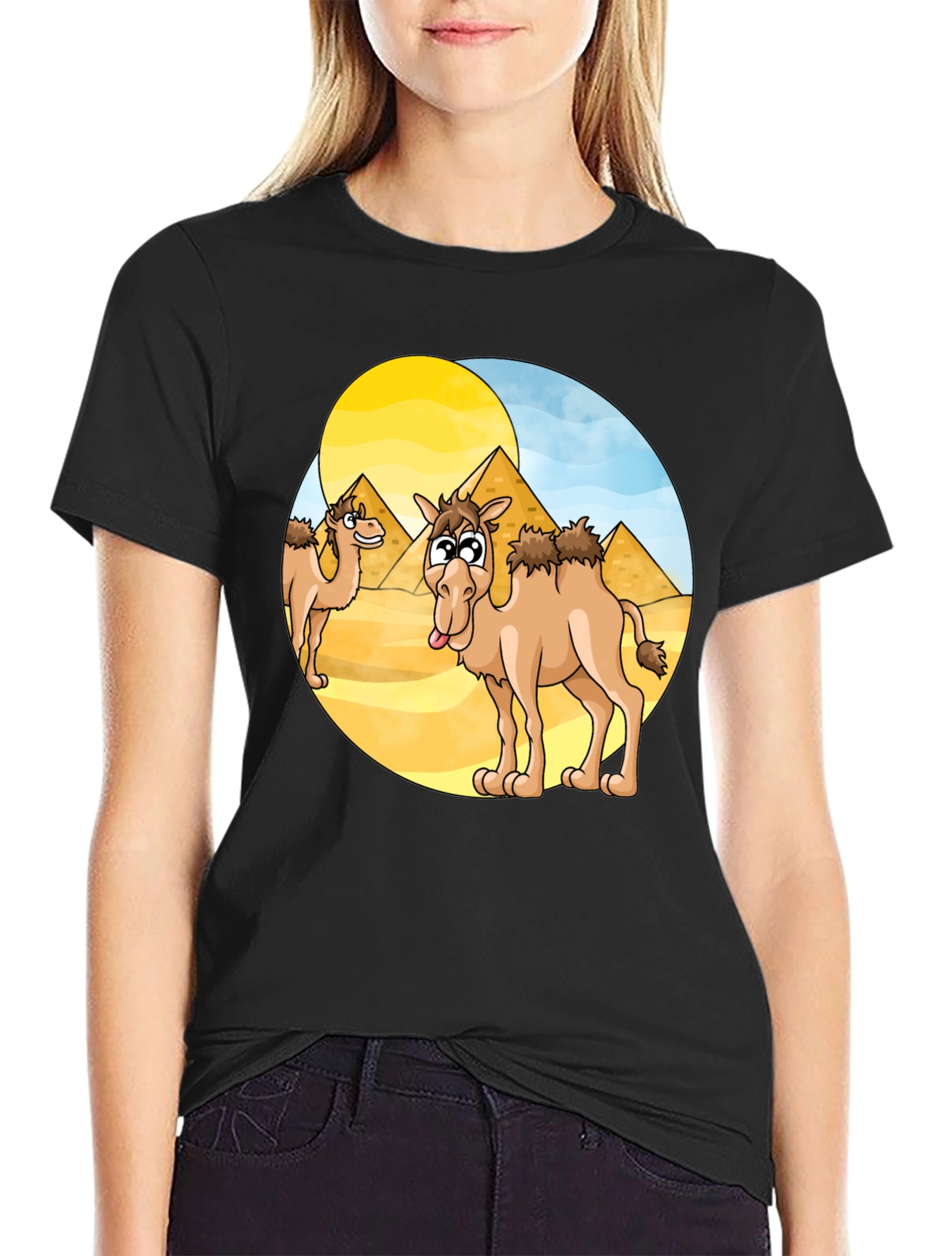 Cartoon Camel Graphic Tee - Black