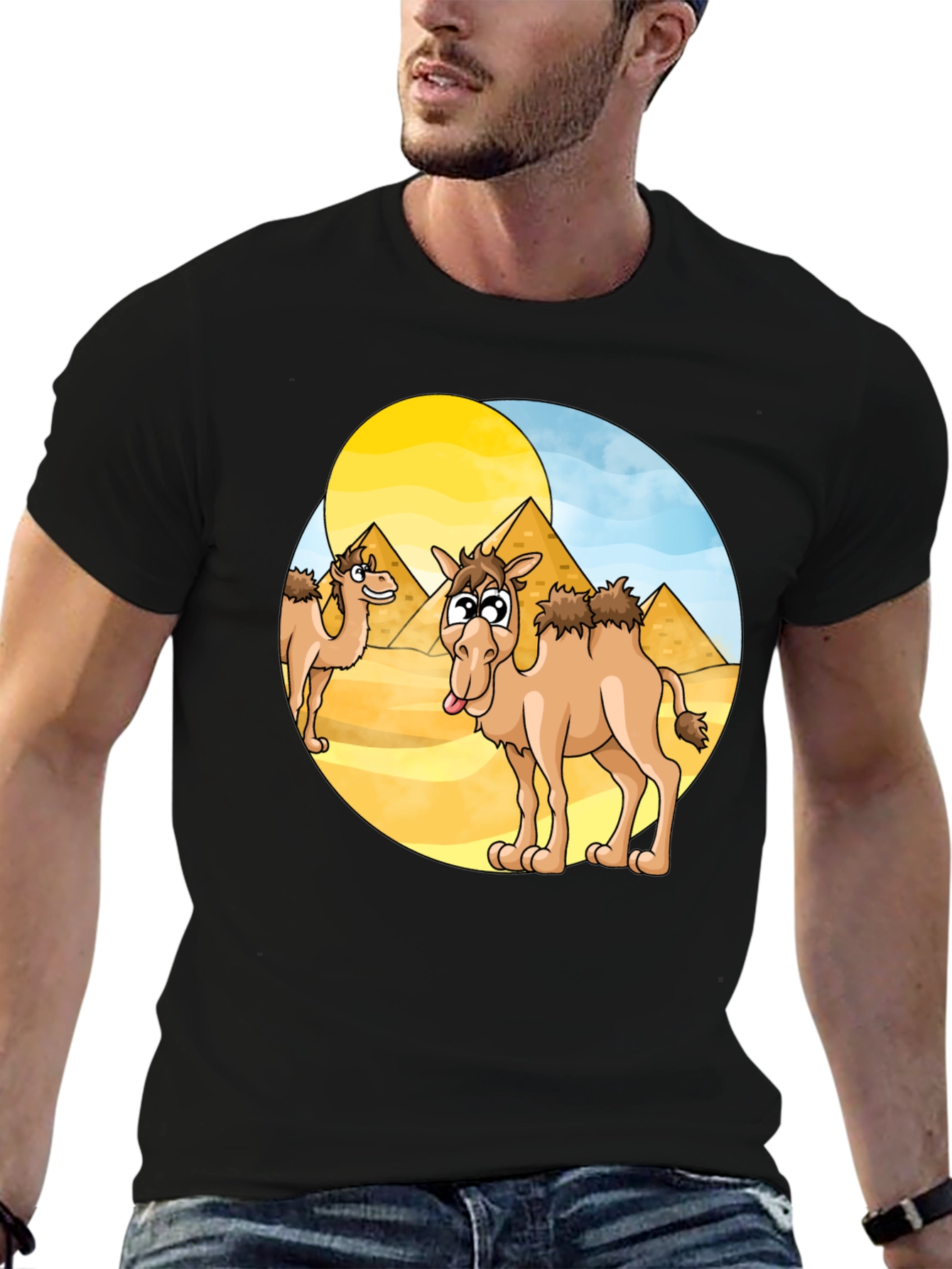 Cartoon Camel Graphic Tee - Black