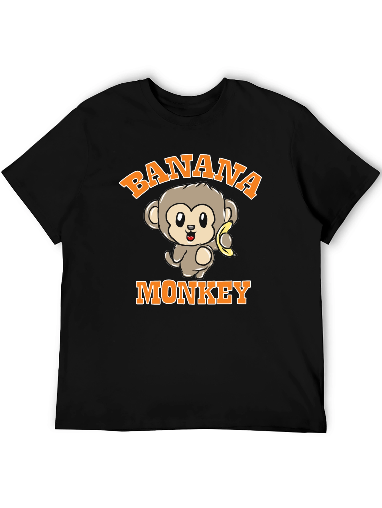Banana Monkey Graphic Print Black T-Shirt