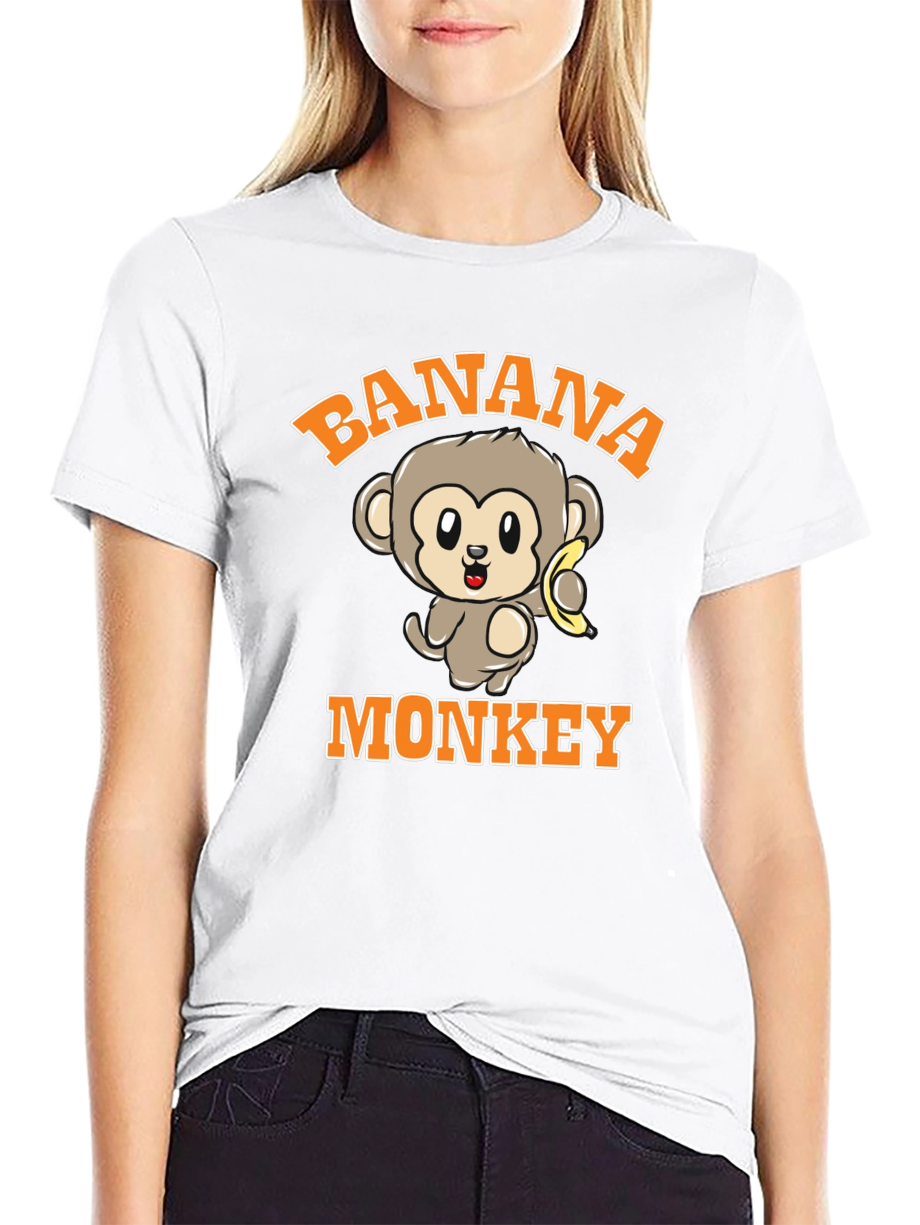 Banana Monkey Graphic Print Black T-Shirt