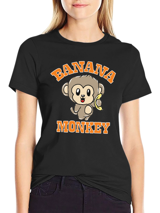 Banana Monkey Graphic Print Black T-Shirt
