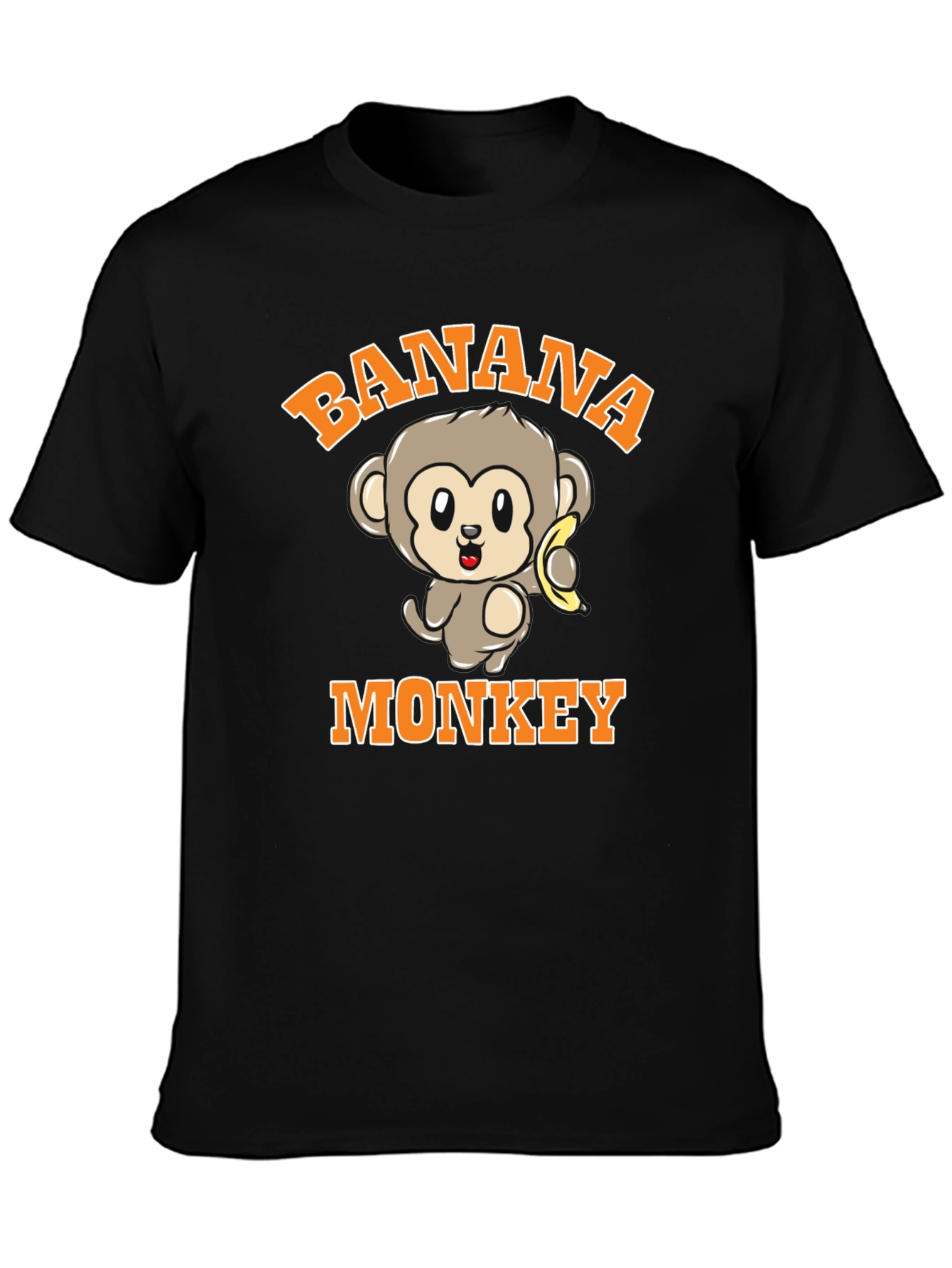 Banana Monkey Graphic Print Black T-Shirt