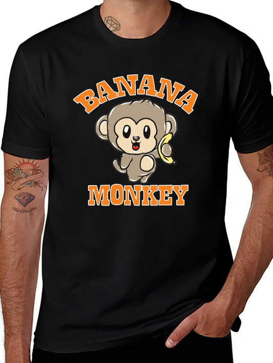 Banana Monkey Graphic Print Black T-Shirt