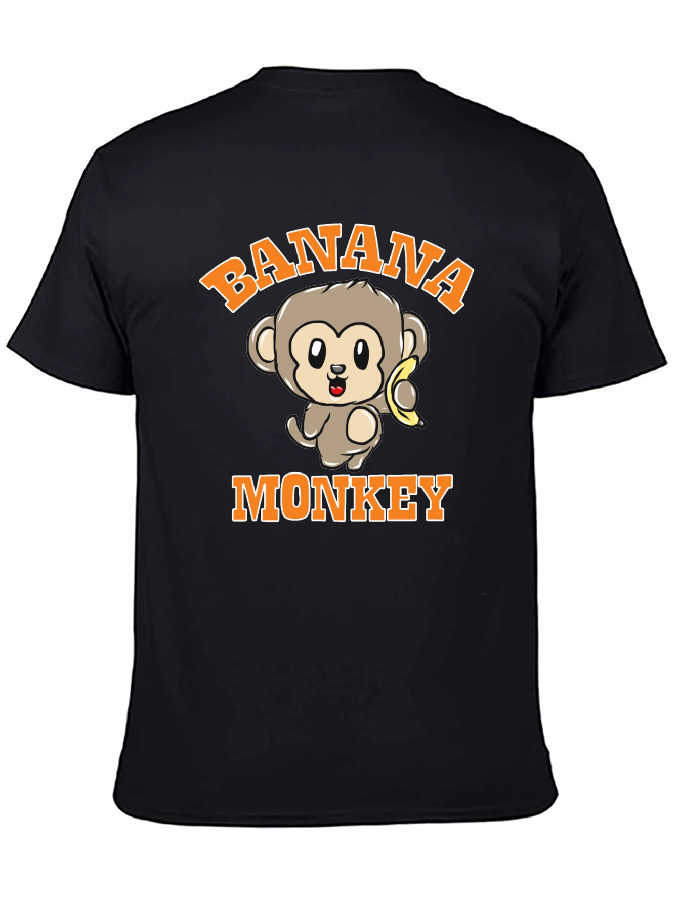 Banana Monkey Graphic Print Black T-Shirt