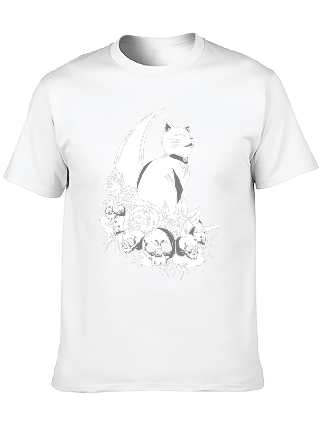 Gothic Cat & Skulls T-Shirt - Black