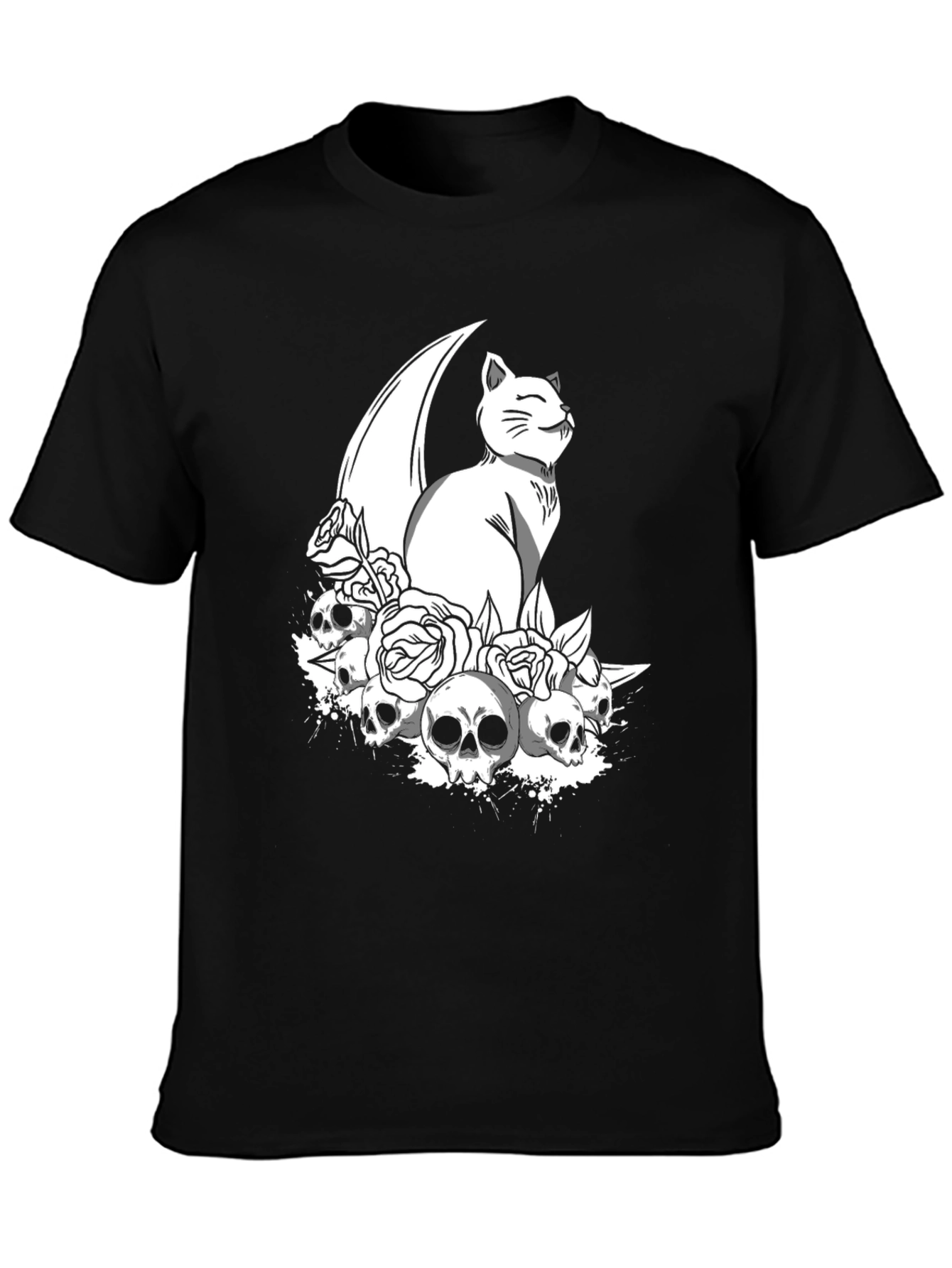 Gothic Cat & Skulls T-Shirt - Black