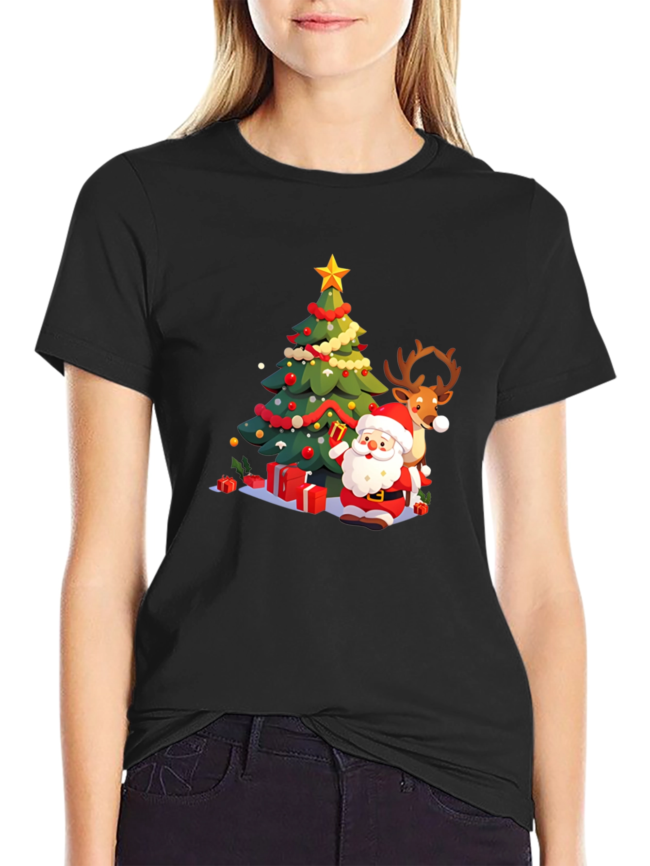 Festive Christmas Santa & Reindeer T-Shirt