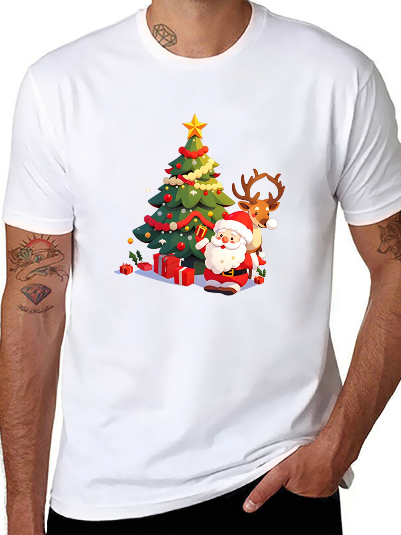 Festive Christmas Santa & Reindeer T-Shirt