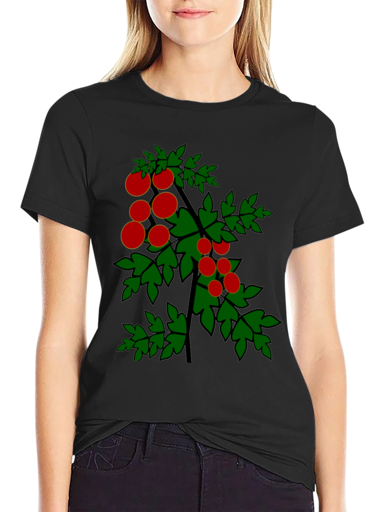 Tomato Plant Graphic Tee - Black Cotton T-Shirt