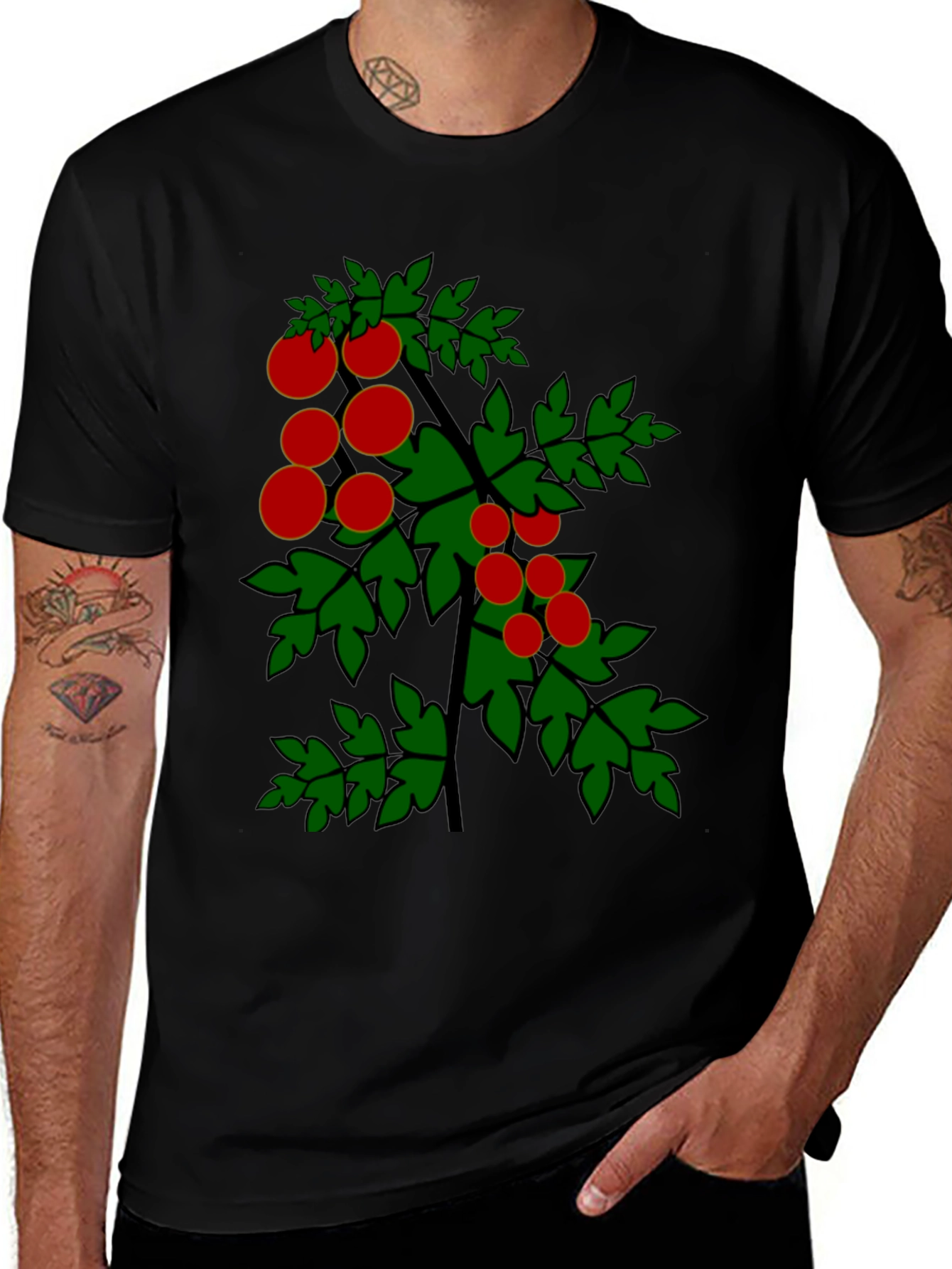 Tomato Plant Graphic Tee - Black Cotton T-Shirt