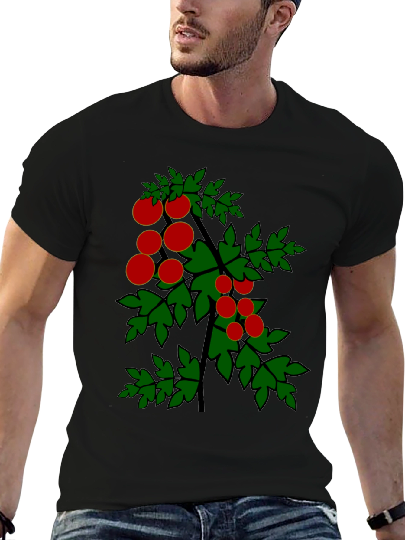 Tomato Plant Graphic Tee - Black Cotton T-Shirt
