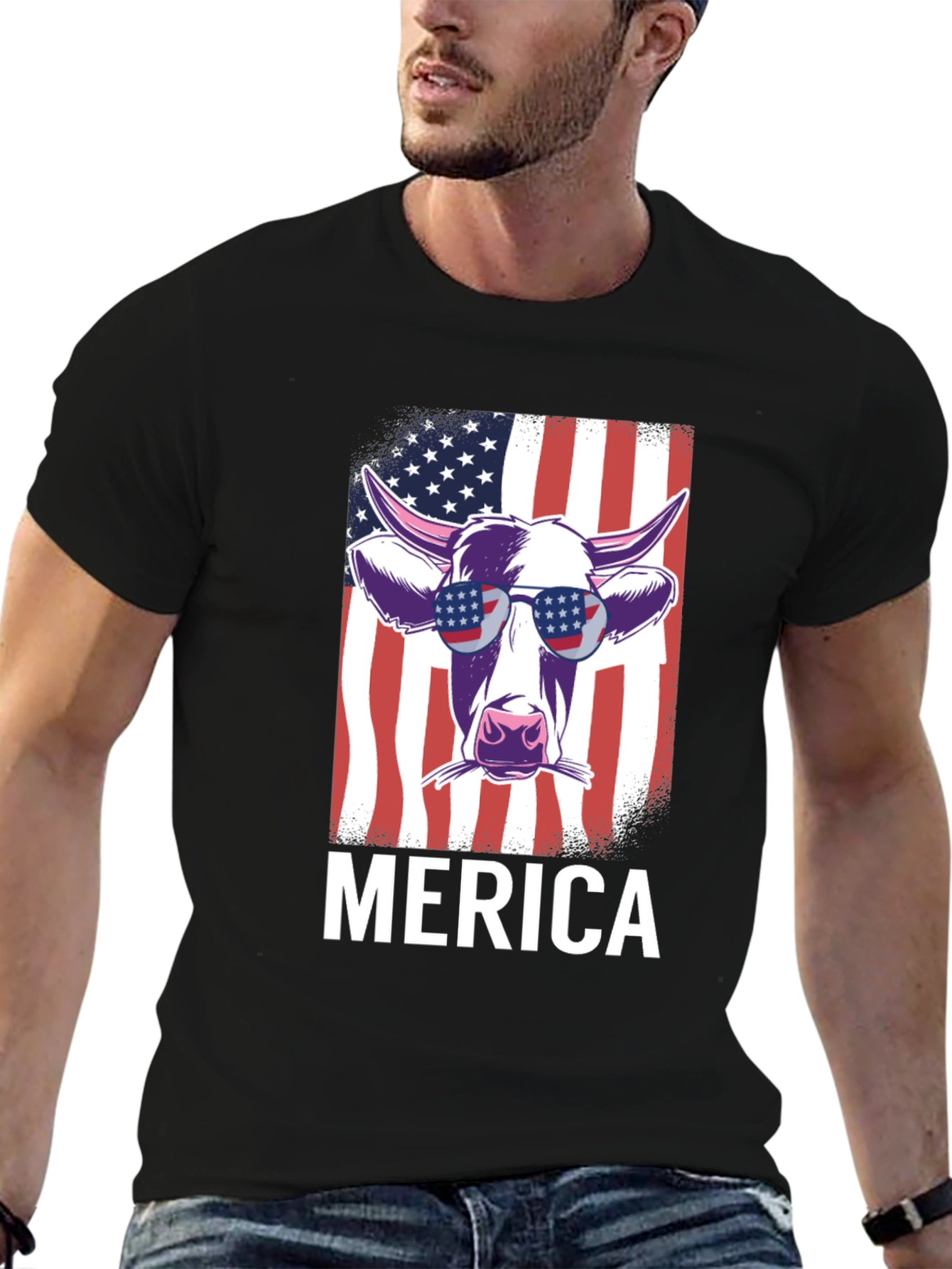 Merica Cow T-Shirt - Patriotic USA Flag