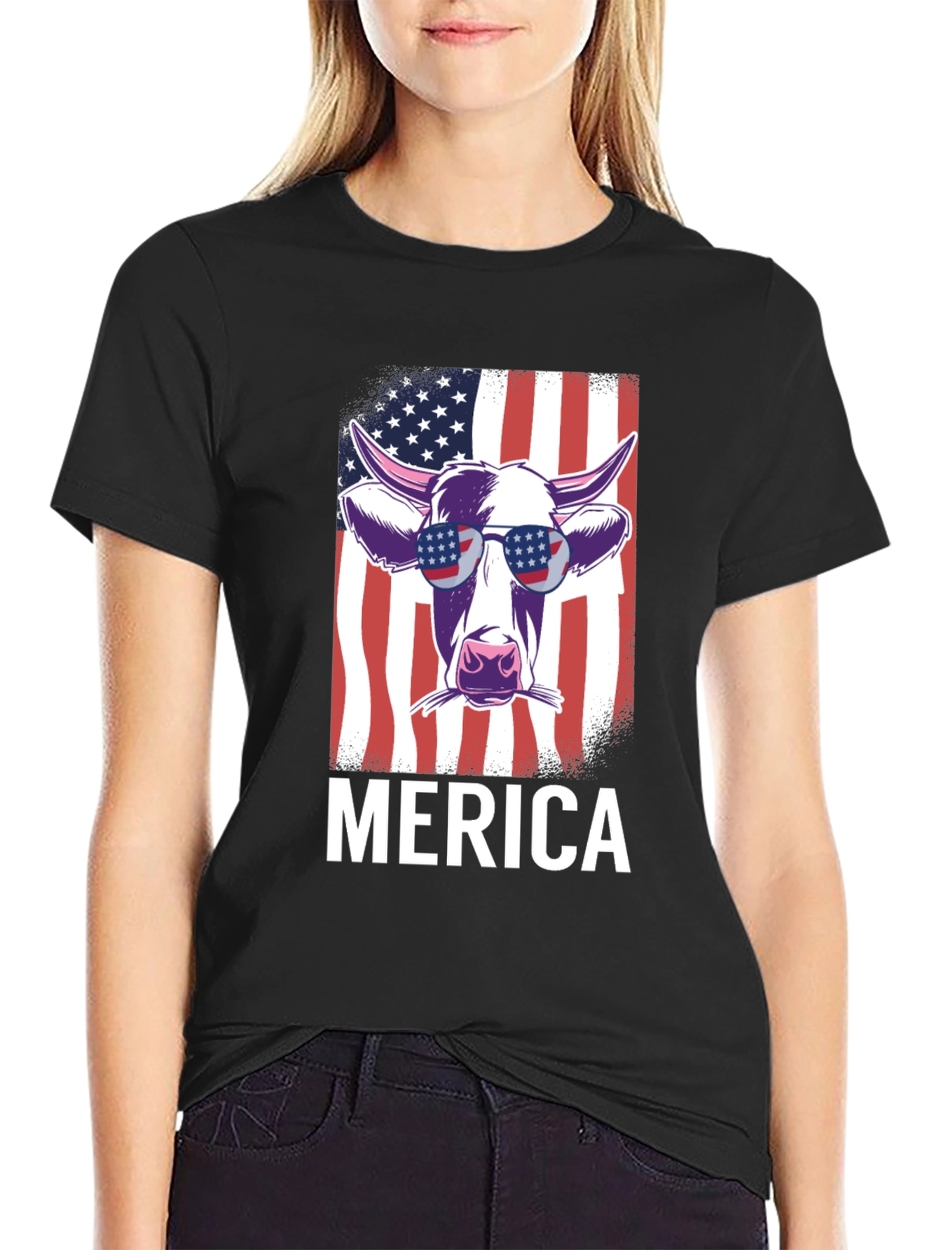Merica Cow T-Shirt - Patriotic USA Flag