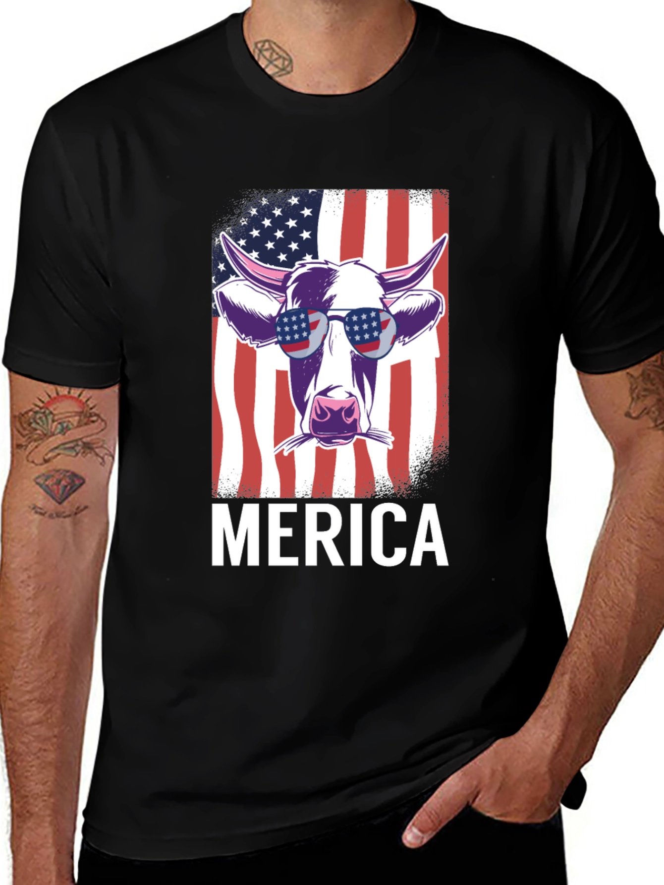 Merica Cow T-Shirt - Patriotic USA Flag