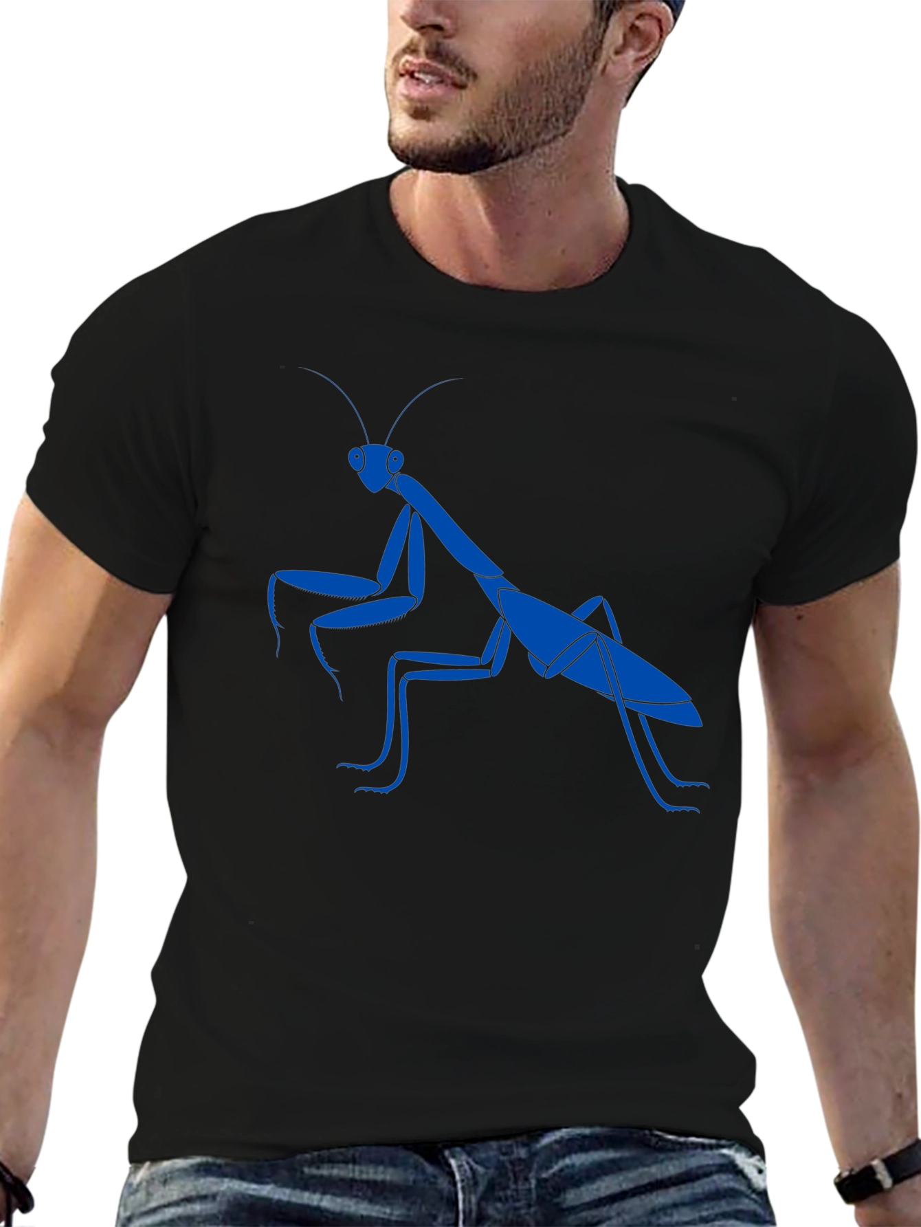 Blue Praying Mantis Graphic Tee - Cool Insect Shirt