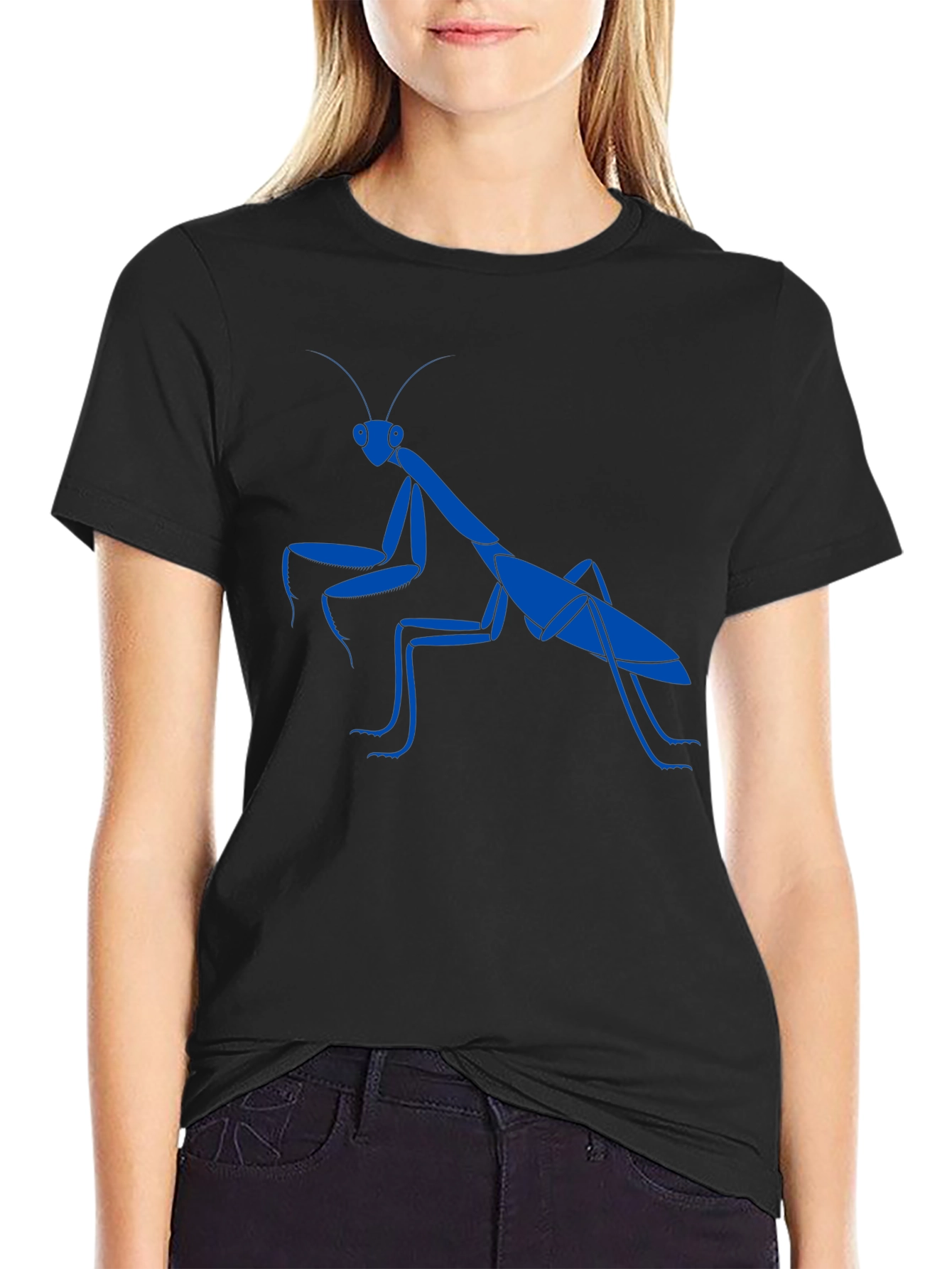 Blue Praying Mantis Graphic Tee - Cool Insect Shirt