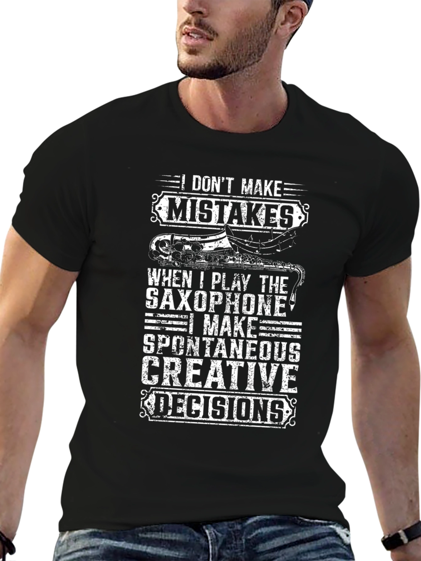 Saxophone Player Black Graphic T-Shirt