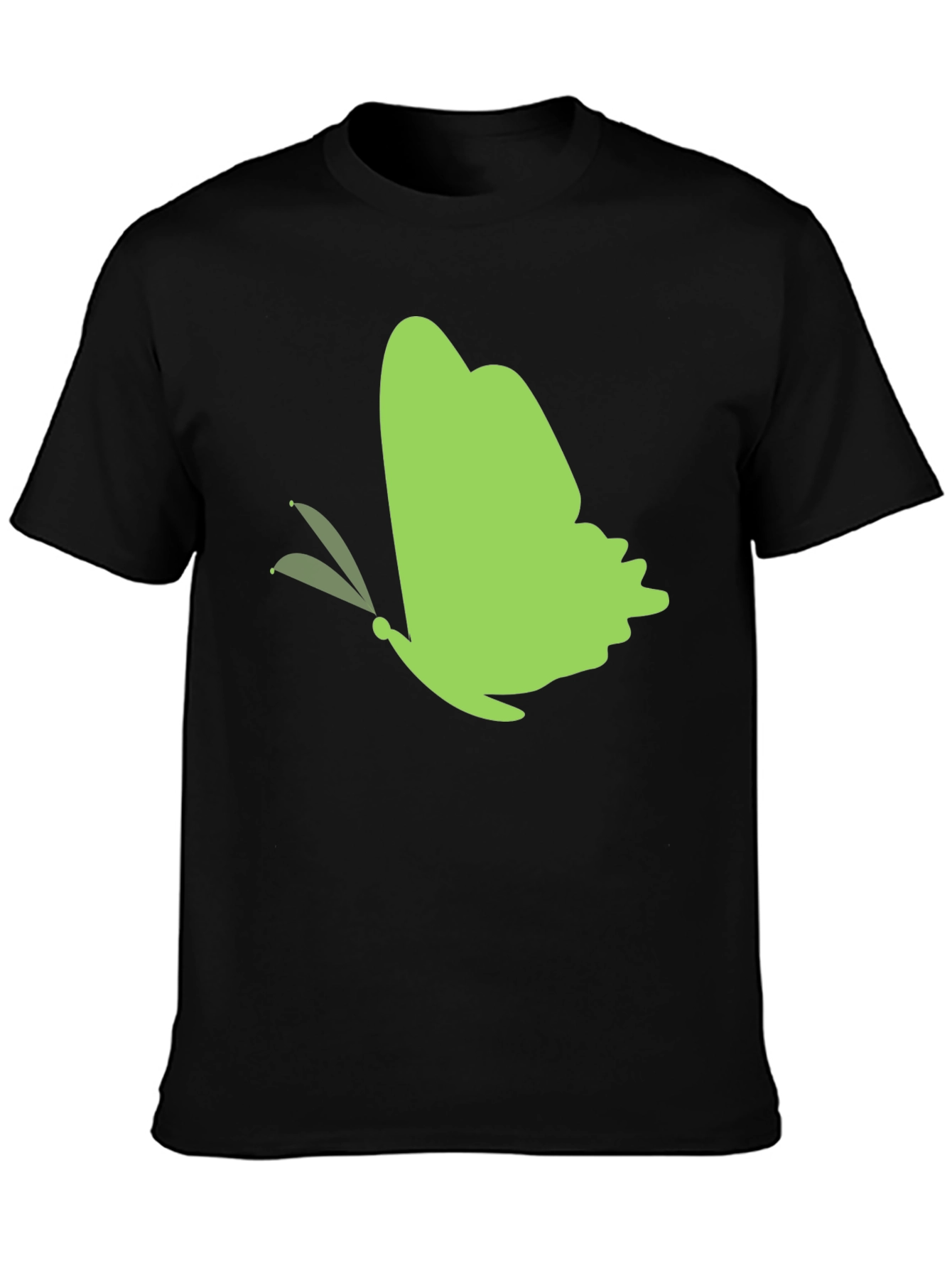 Green Butterfly Black T-Shirt