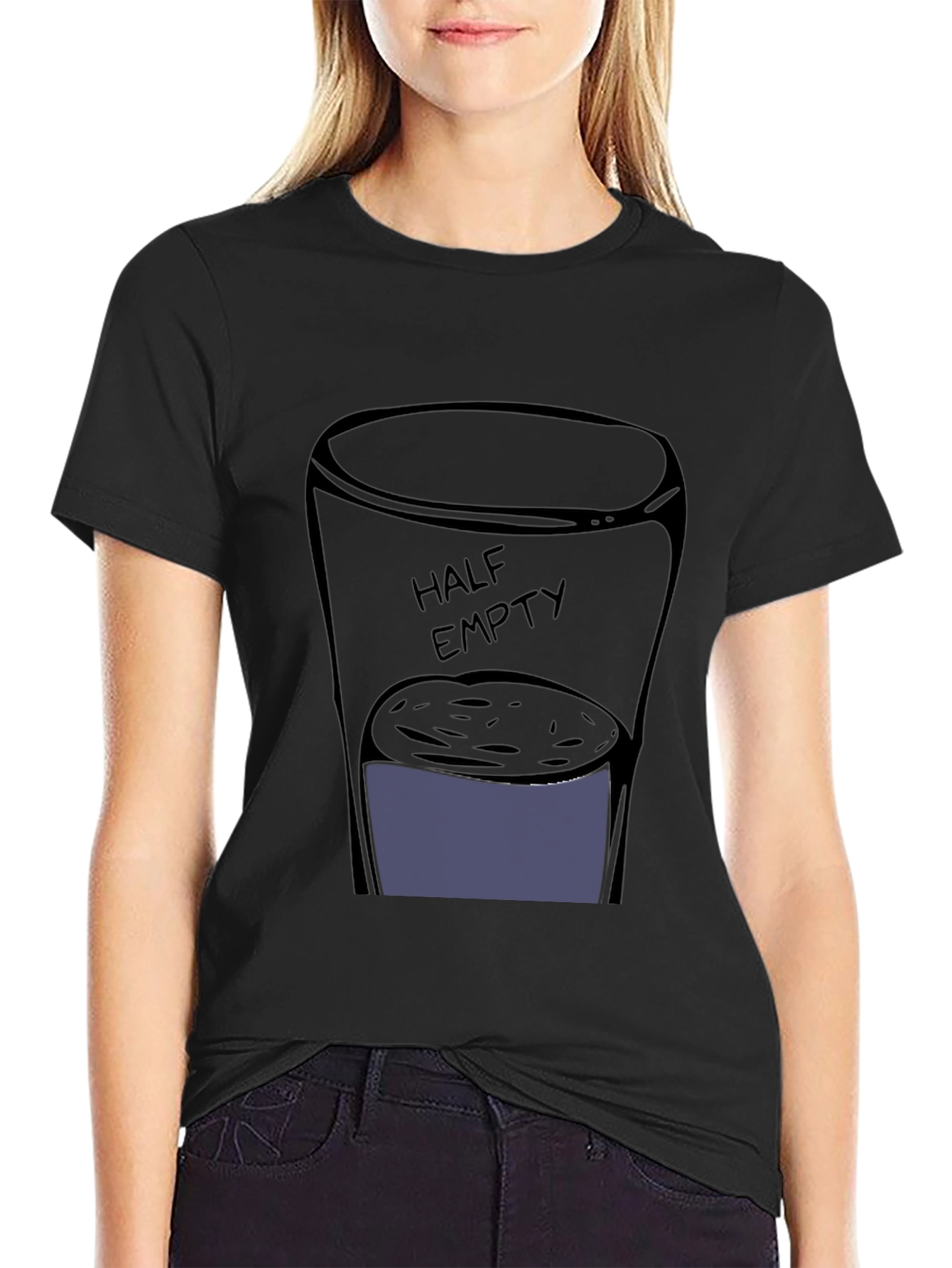Half Empty Glass Graphic Black T-Shirt