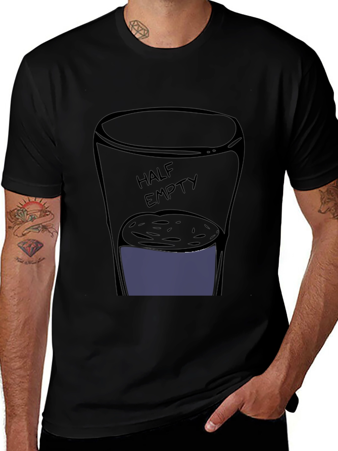 Half Empty Glass Graphic Black T-Shirt