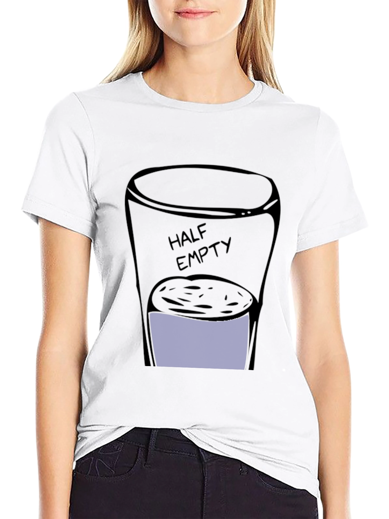 Half Empty Glass Graphic Black T-Shirt