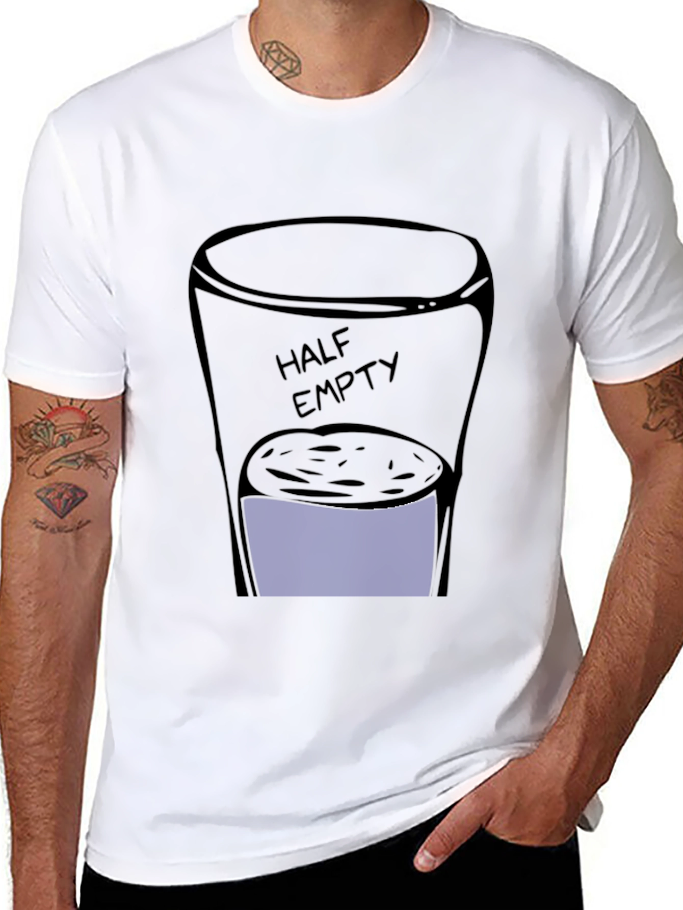 Half Empty Glass Graphic Black T-Shirt