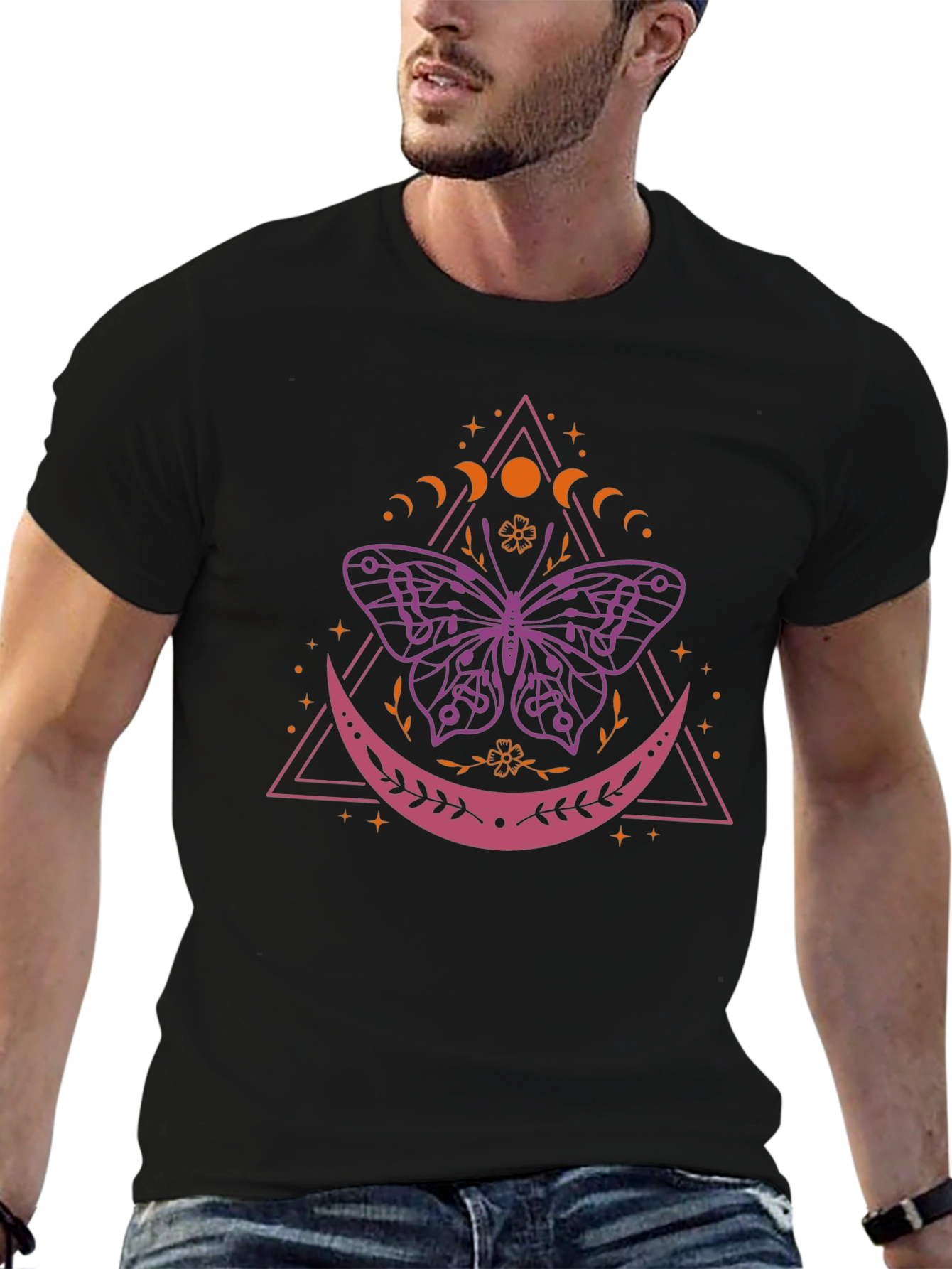 Mystic Butterfly Graphic Tee - Stylish Black Cotton T-Shirt