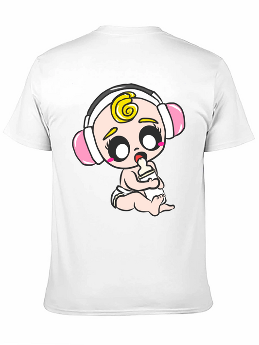 Baby DJ Graphic Tee - Cute Cartoon Infant on Black Cotton T-Shirt