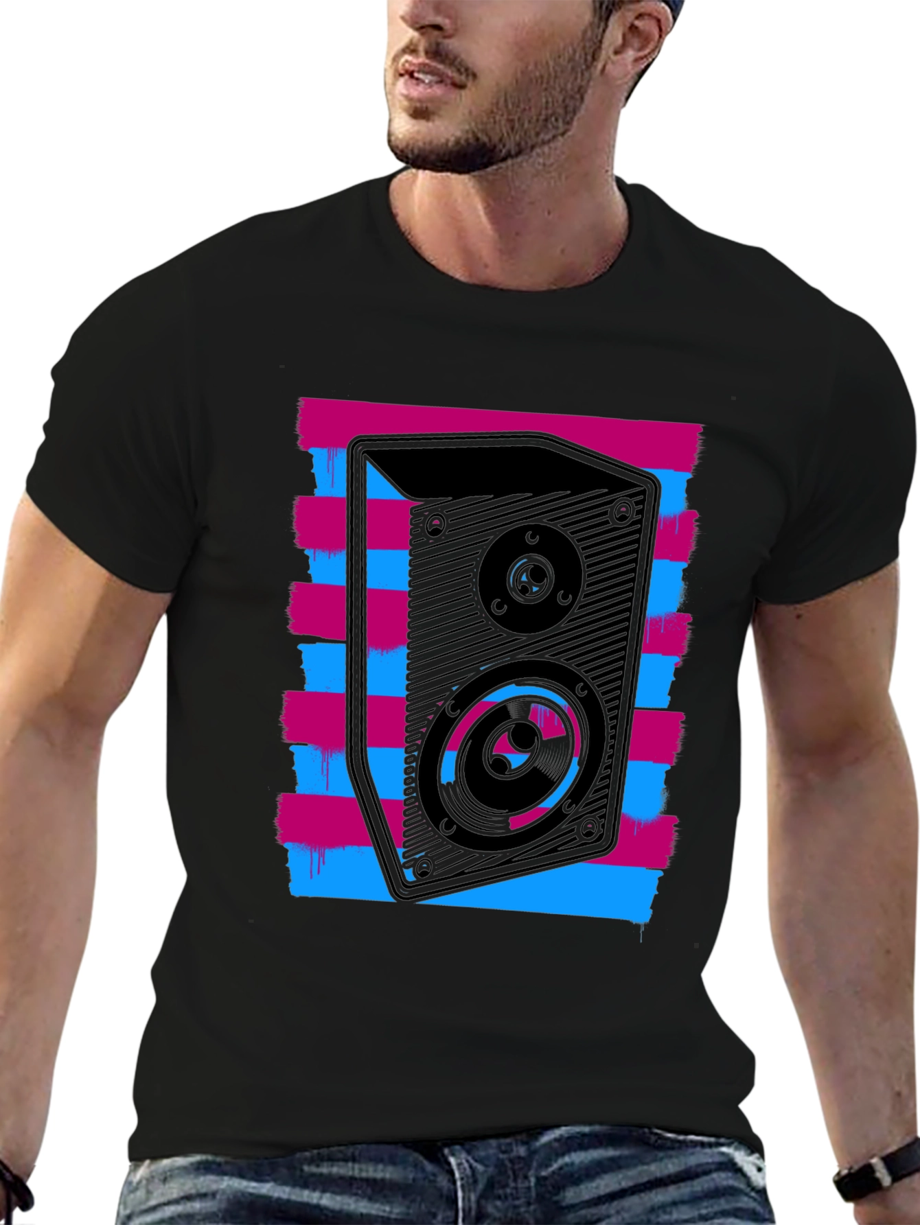Retro Speaker Graphic T-Shirt - Bold Black Tee