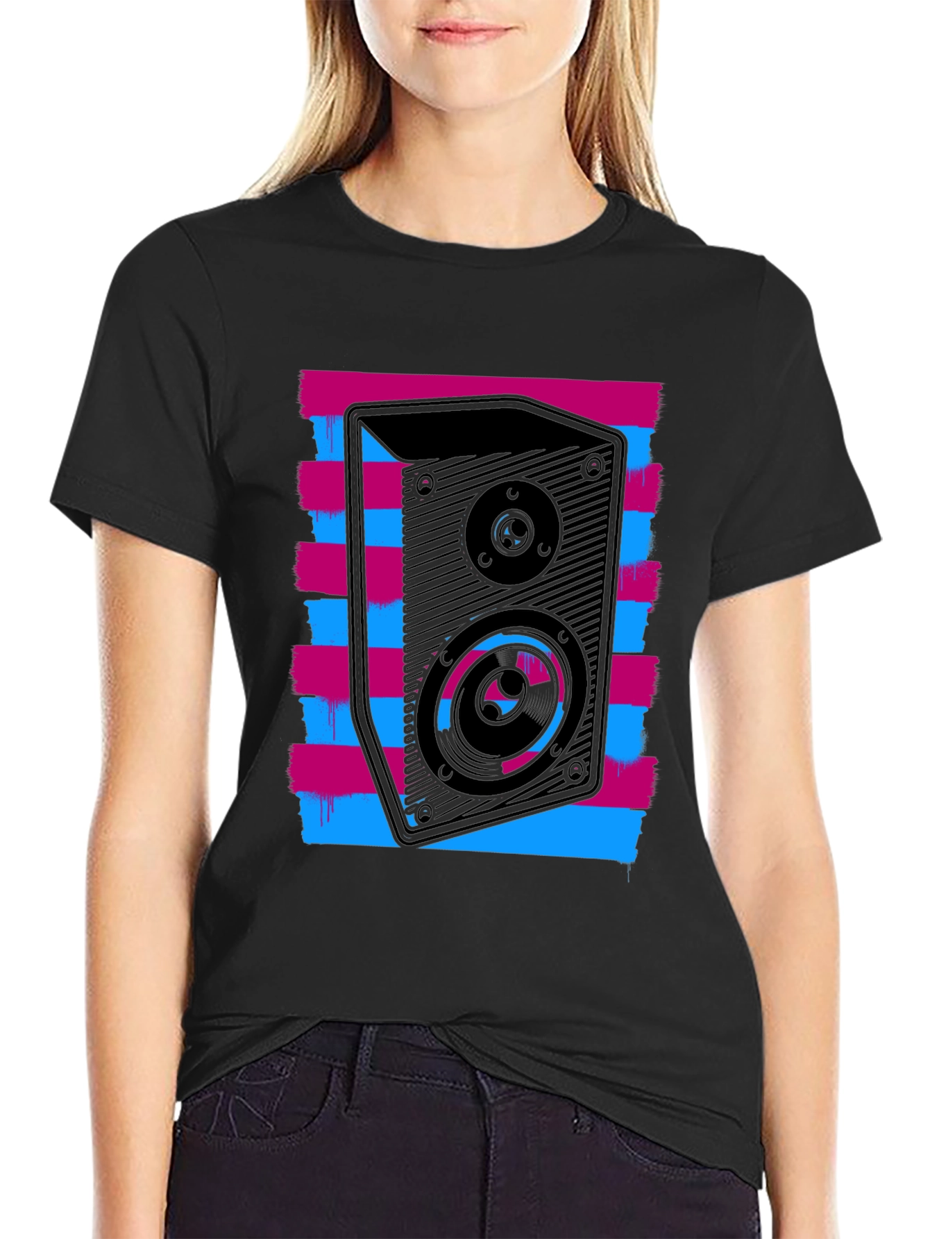 Retro Speaker Graphic T-Shirt - Bold Black Tee