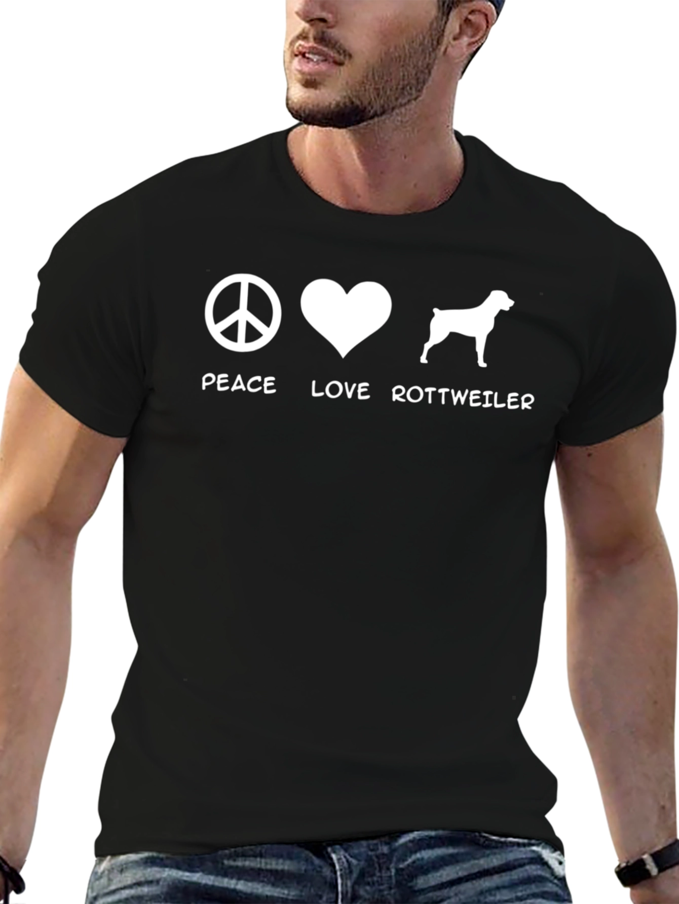Peace Love Rottweiler Graphic T-Shirt