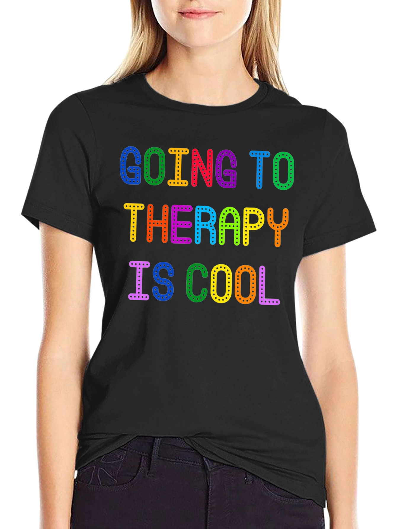 Therapy is Cool Rainbow Text T-Shirt