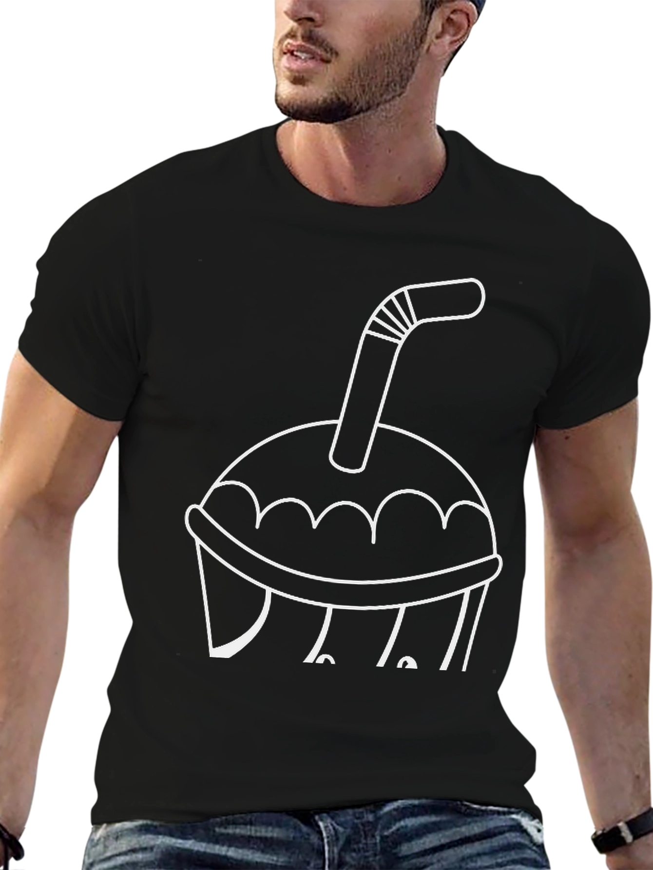 Drink Cup T-Shirt - Black Casual Tee