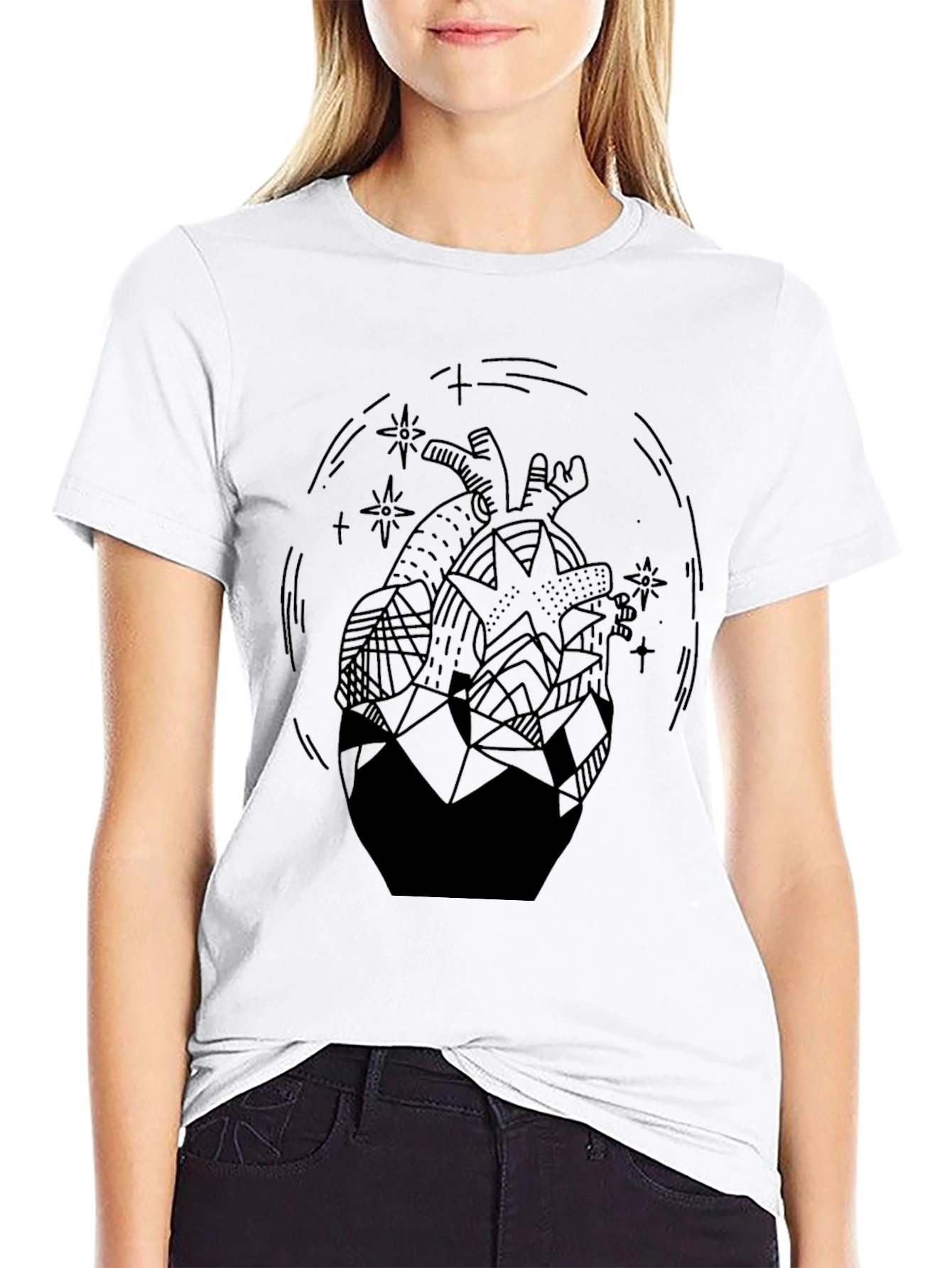 Geometric Heart Graphic Tee - Unisex Black T-Shirt