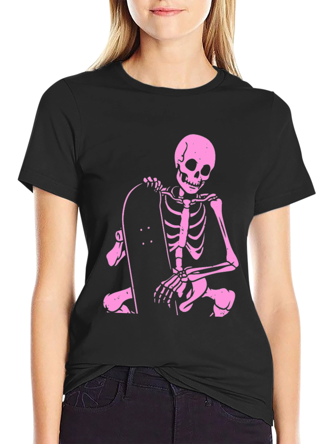 Skeleton Skateboarder Graphic Tee - Black T-Shirt